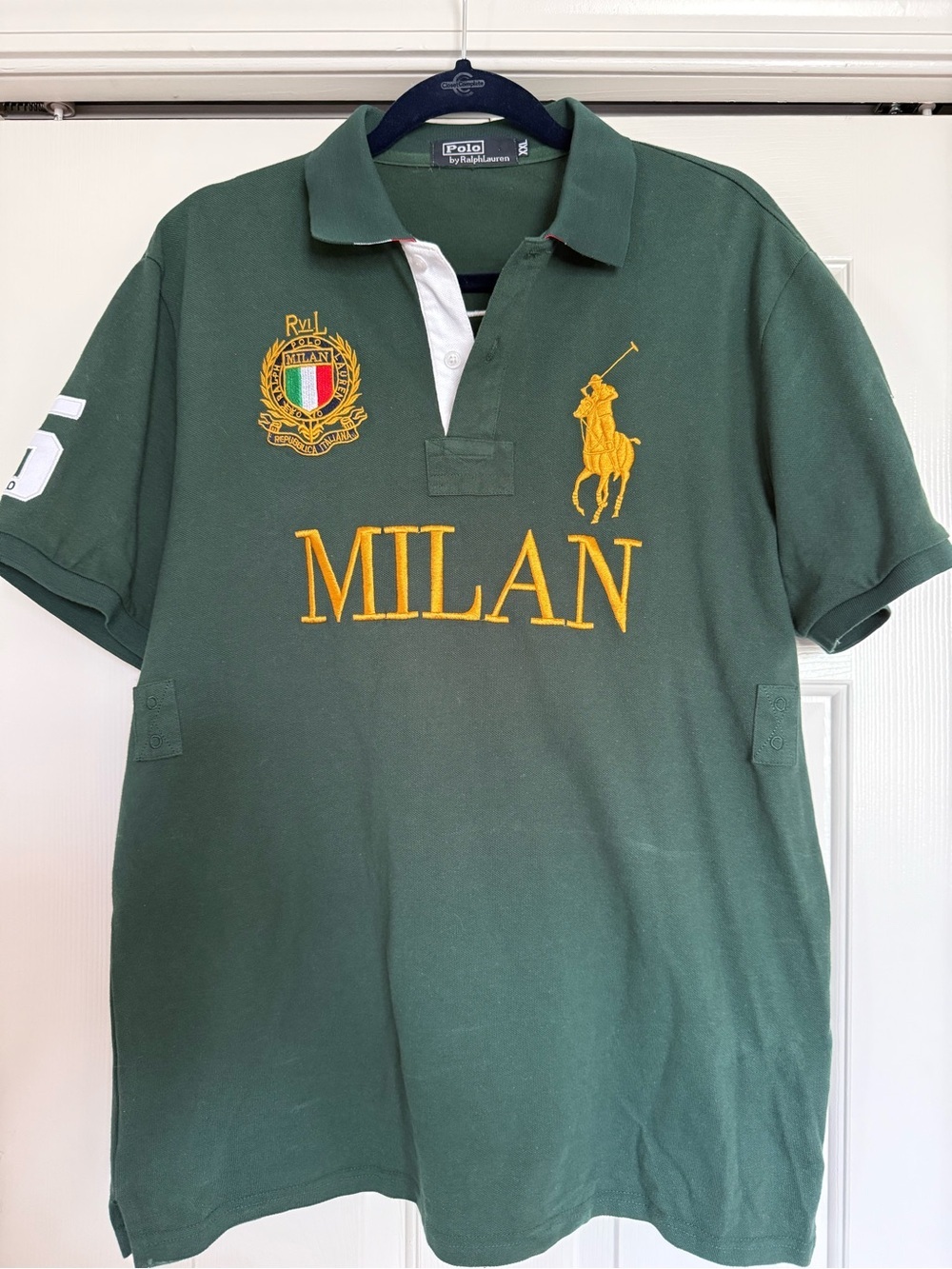 Vintage Polo Ralph Lauren Milan Rugby Polo Shirt 5  Green Big Pony Italy Crest